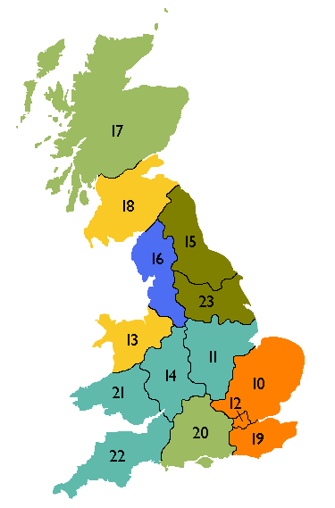 A map of Great Britain showing the energy distribution regions